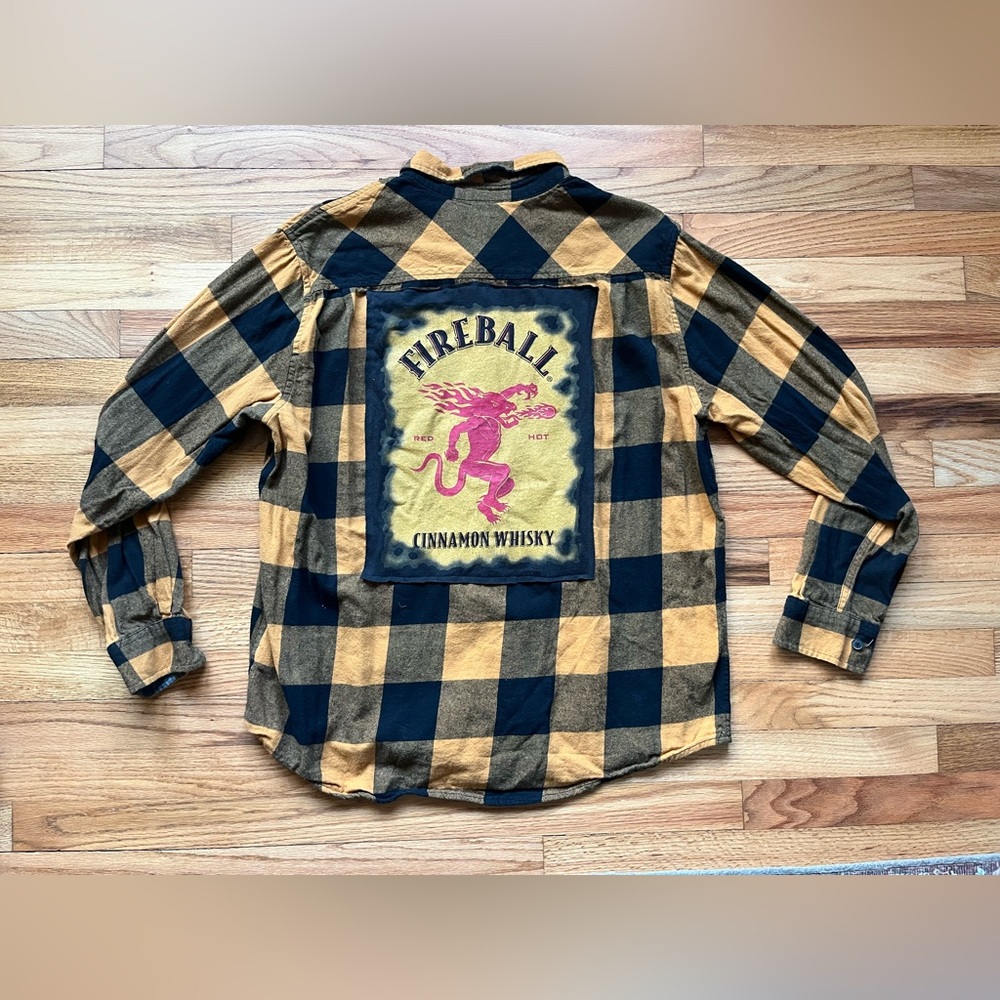 Fireball Cinnamon Whiskey Custom Flannel Size XLarge